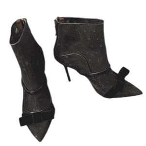 Malone Souliers Claudia By Ray Luwolt Italy Mesh Velvet Bow Pointy Toe Booties